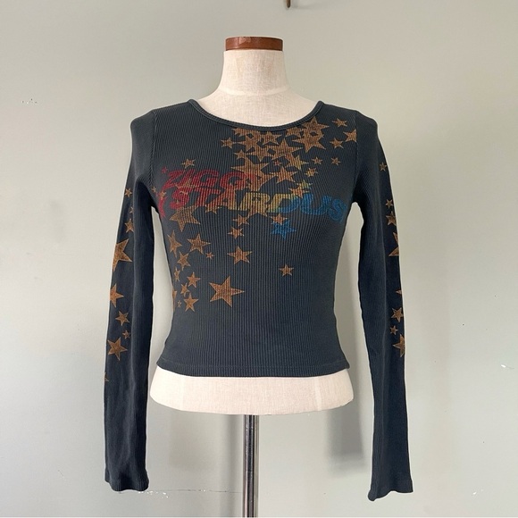 Daydreamer Gray Stardust Crop Top Henley NWOT Medium - Picture 1 of 9